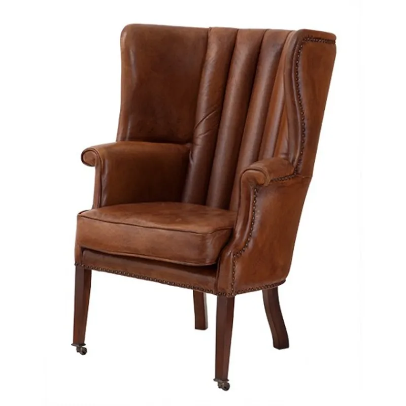 Luxus Echtleder Ohrensessel Elegance Chesterfield Vintage Braun - Sessel mit echtem Leder Knallerangebot