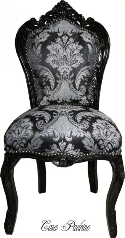 Casa Padrino Barock Esszimmer Stuhl Paisley Muster Schwarz / Schwarz - Antik Stil Möbel Bestpreis