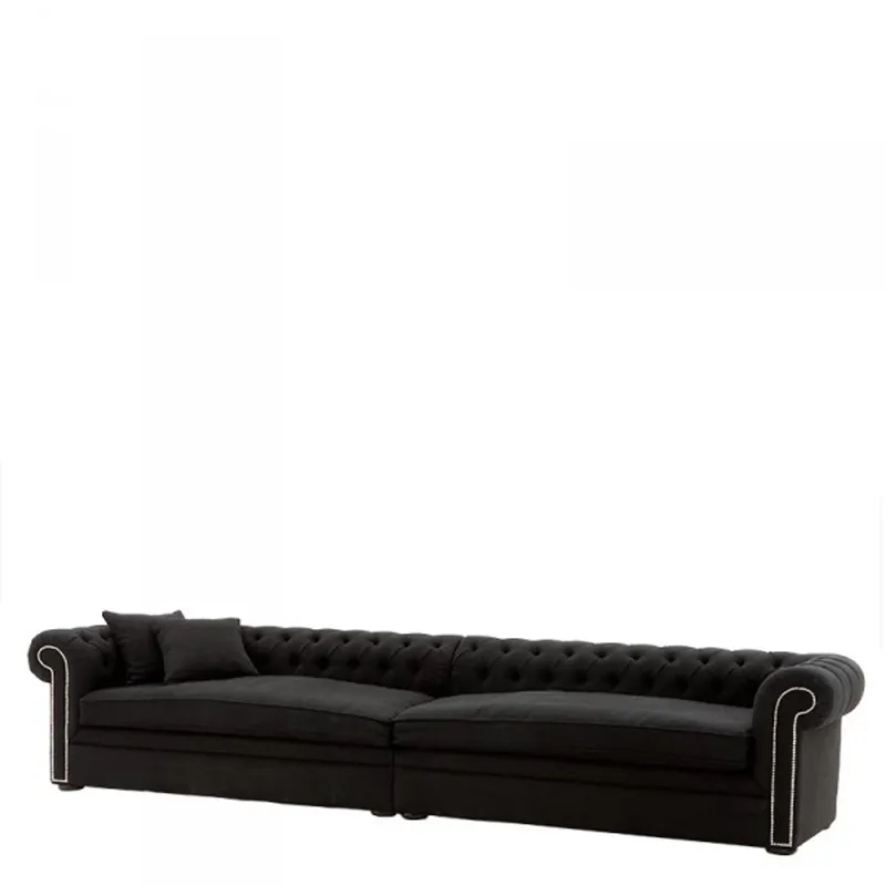 Markenware Riesiges Chesterfield Luxus Sofa Schwarz Leinen 380cm Länge