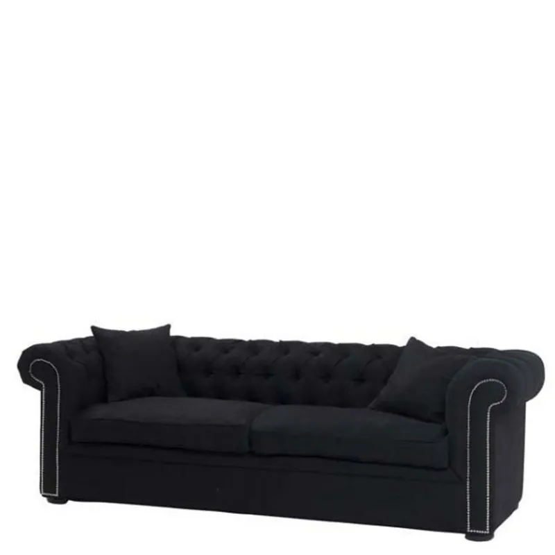 Günstig Chesterfield Luxus Sofa Schwarz Leinen 240cm Länge - Möbel