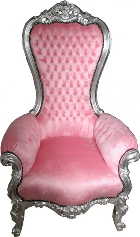 Direktkauf Casa Padrino Barock Thron Sessel Majestic Medium Rosa/Silber - Riesensessel - Thron Stuhl Tron