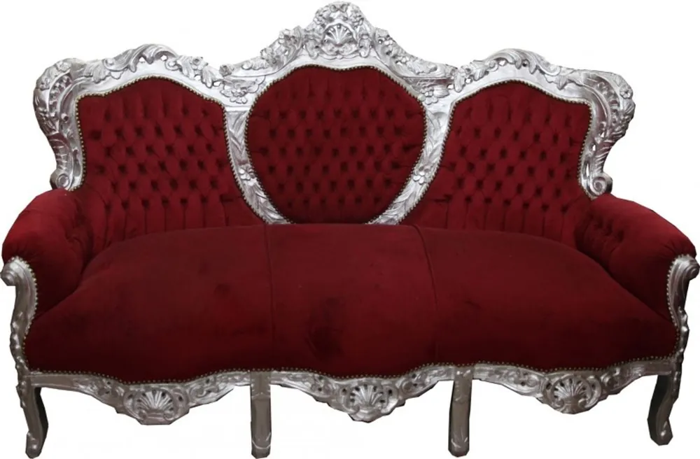 Sale Barock Sofa Garnitur King Bordeaux/Silber - Möbel Antik Stil