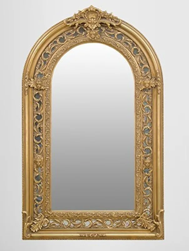 Markenware Großer prunkvoller Barock Spiegel Halbrund Gold 185 x 110 cm