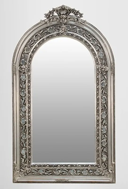 Großer prunkvoller Barock Spiegel Halbrund Silber 185 x 110 cm Neue Kollektion