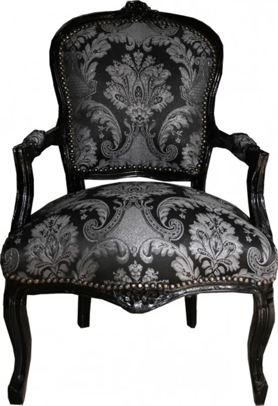 Bestpreis Casa Padrino Barock Salon Stuhl Schwarz Muster / Schwarz - Antik Stil Möbel