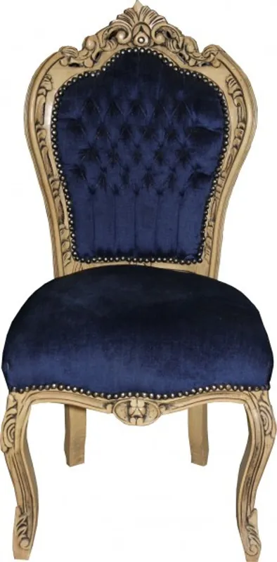Casa Padrino Barock Esszimmer Stuhl Royalblau / Wood - Möbel Saisonangebot