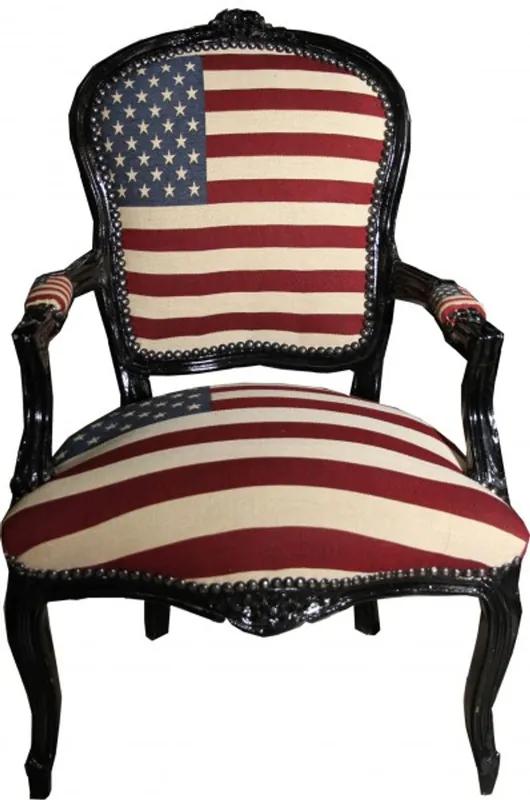 Versand Am Gleichen Tag Casa Padrino Barock Salon Stuhl USA Design / Schwarz - USA Style