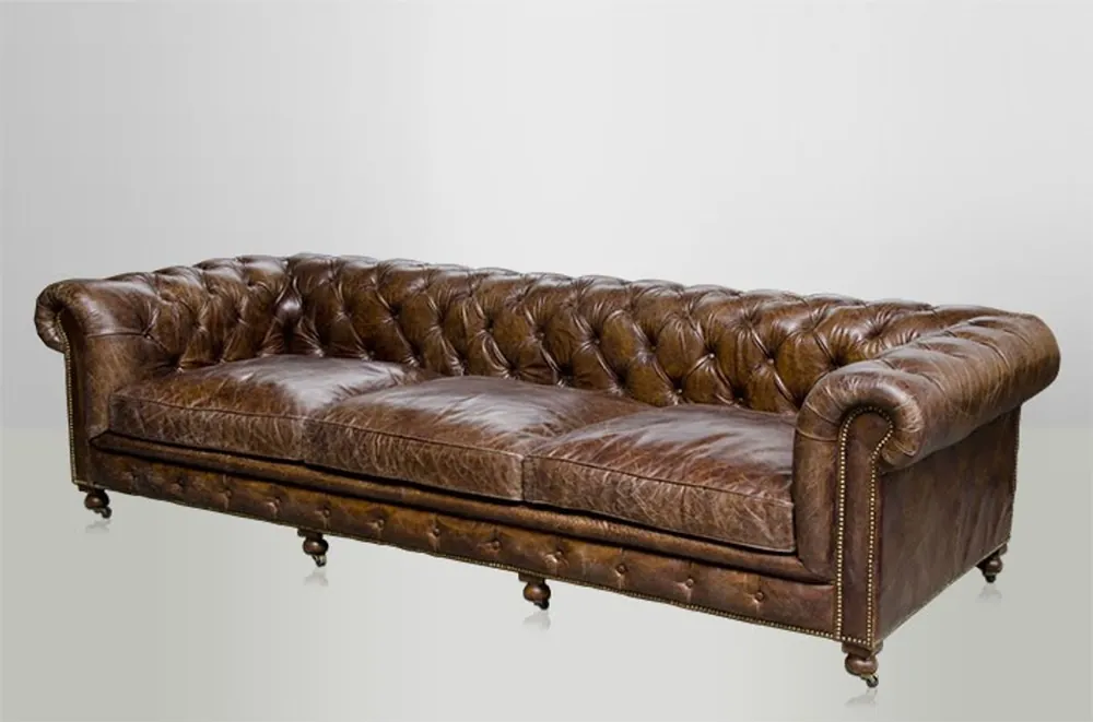 Chesterfield Luxus Echt Leder Sofa 4 Sitzer Vintage Leder von Casa Padrino Cigar Beliebt
