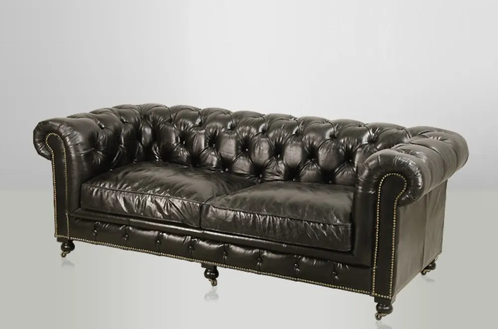 Saisonangebot Chesterfield Luxus Echt Leder Sofa 2.5 Seater Vintage Leder von Casa Padrino Ebony