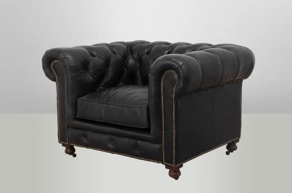 Chesterfield Luxus Echt Leder Sessel Vintage Leder von Casa Padrino Old Saddle Black - Club Sessel Neue Kollektion