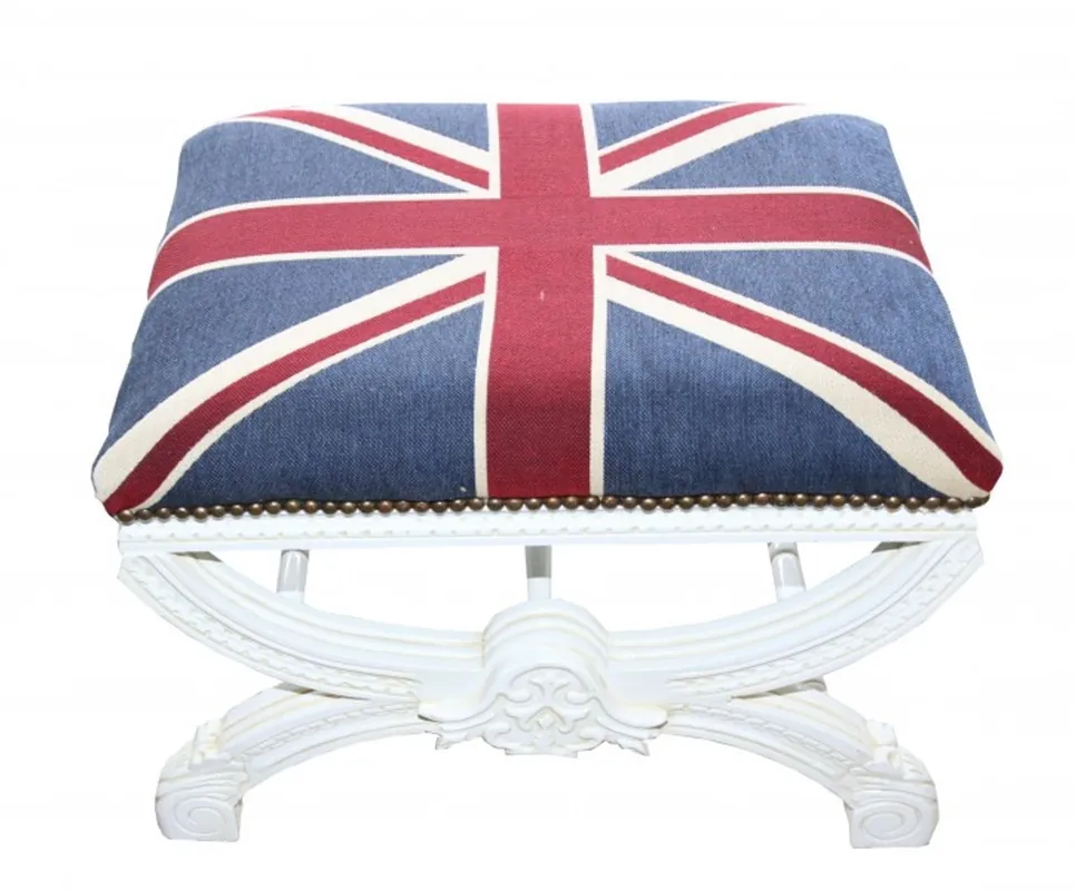 Casa Padrino Barock Sitzhocker / Kreuzhocker Union Jack / Weiß Rabatt