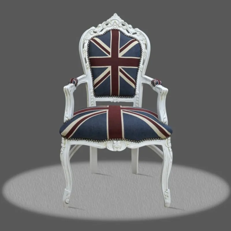 Casa Padrino Barock Esszimmer mit Armlehnen Union Jack / Antikstil Weiß - Antik Stil Neue Ware
