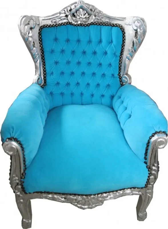 Echt Casa Padrino Barock Kinder Sessel Türkis/Silber