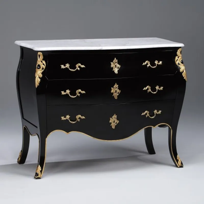 Nur Heute Casa Padrino Barock Kommode Schwarz mit goldenen Applikationen und Marmorplatte 120cm - Luxus Kollektion