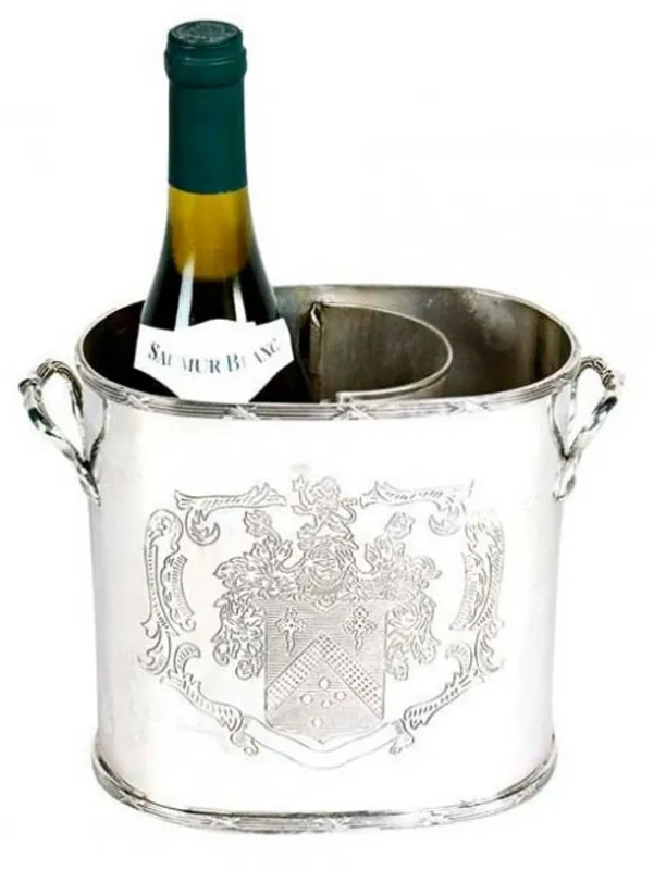 Massiver Luxus Tisch Weinflaschen Halter Weinkühler Coat of Arms für 1 Weinflasche Nickel Finish - Casa Padrino Luxury Collection - vernickelt Markenprodukt