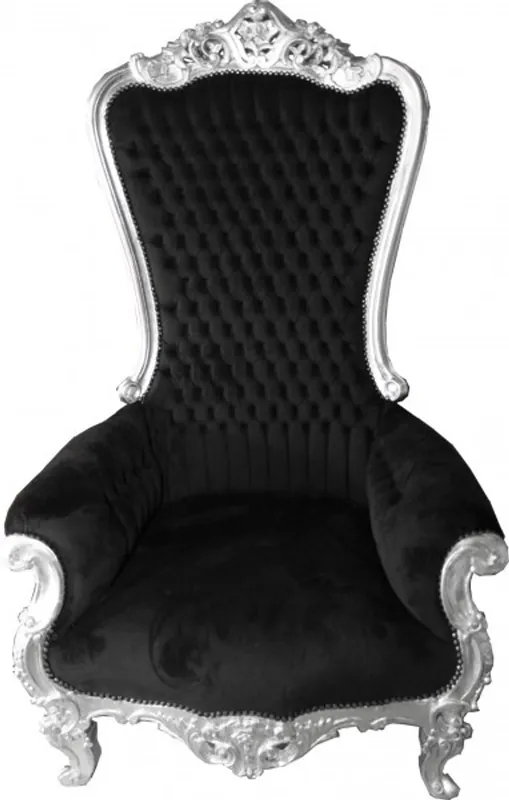 Casa Padrino Barock Thron Sessel Majestic Schwarz/Silber - Riesensessel -Thron Stuhl Tron Garantierte Lieferung