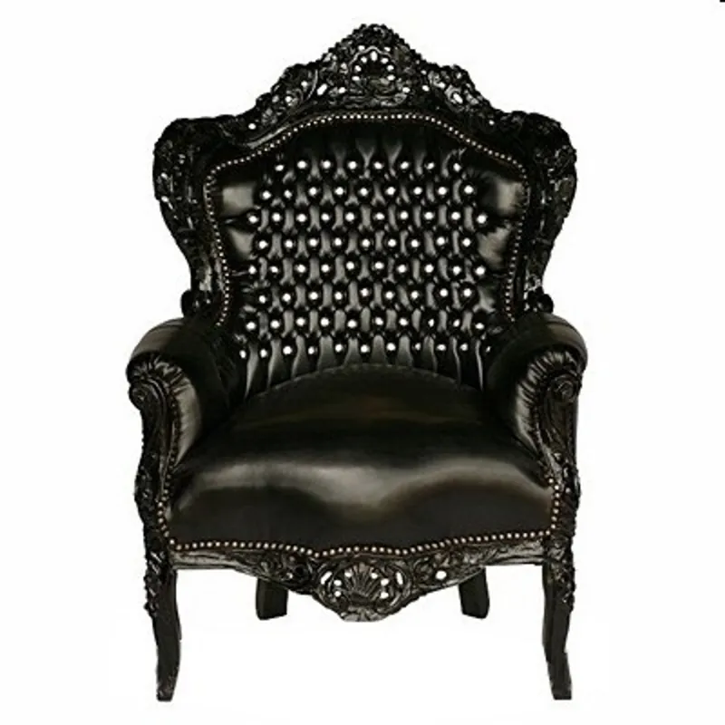 Expressversand Casa Padrino Barock Sessel "King" Schwarz/Schwarz Lederoptik mit Bling Bling Glitzersteinen