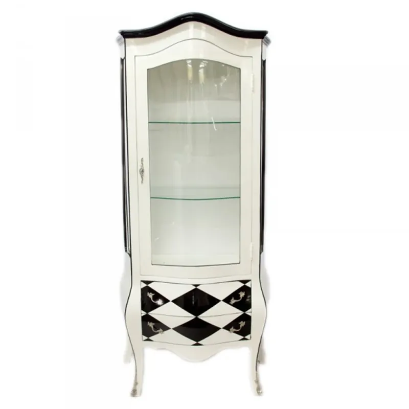 Casa Padrino Barock Vitrine Weiß / Karo Schwarz/Weiß - Limited Edition Knallerangebot