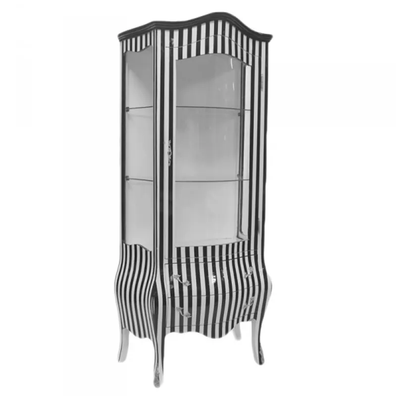 Casa Padrino Barock Vitrine in Schwarz/Weiß Streifen - Vitrinenschrank - Wohnzimmerschrank Direkt Vom Hersteller