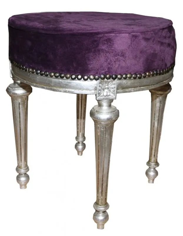 Casa Padrino Barock Sitzhocker / Rundhocker Lila / Silber Zertifiziert
