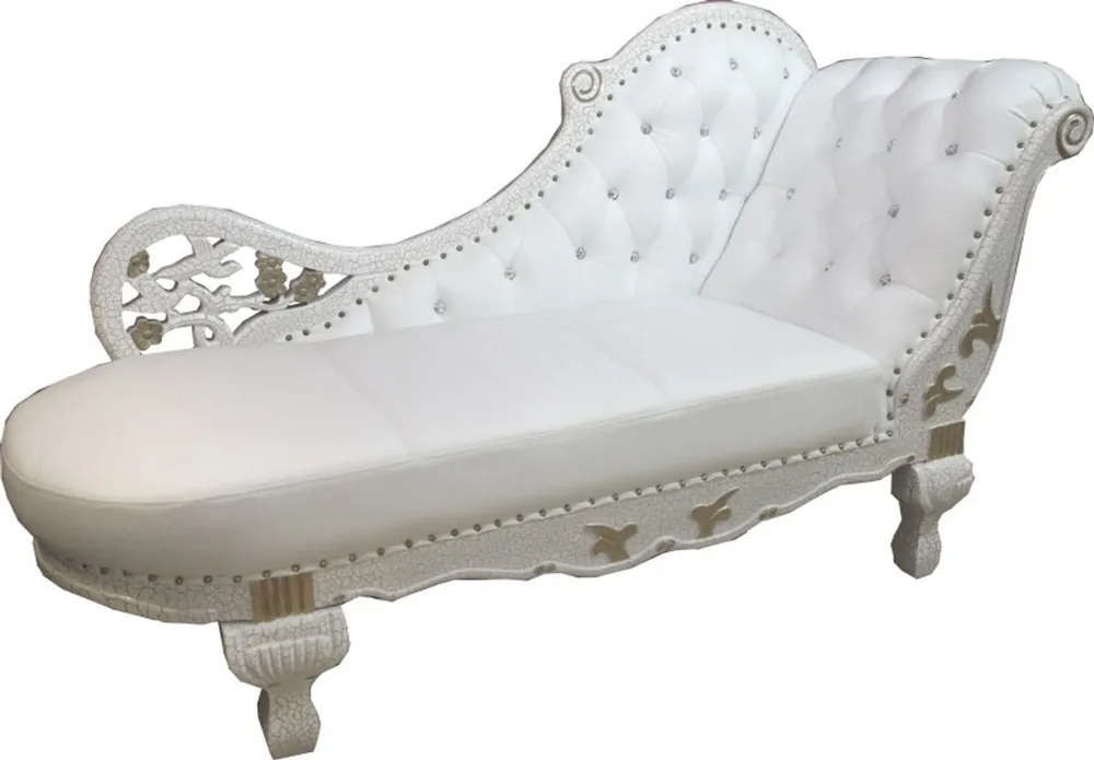 Barock Chaiselongue Weiß / Gold / Echt Leder Chaise Lonque - Recamiere aus dem Hause Casa Padrino - Liege Sofa Wohnzimmer Möbel Zertifiziert