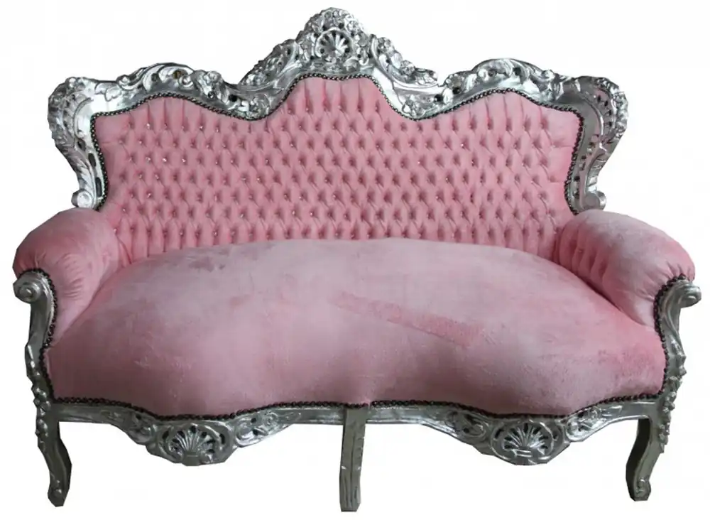 Nur Für Kurze Zeit Casa Padrino Barock 2er Sofa "Master" rosa / silber mit Strasssteinen Möbel Antik Stil
