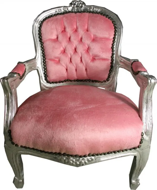 Casa Padrino Barock Kinder Stuhl Baby Rosa/Silber - Kindermöbel Saisonangebot