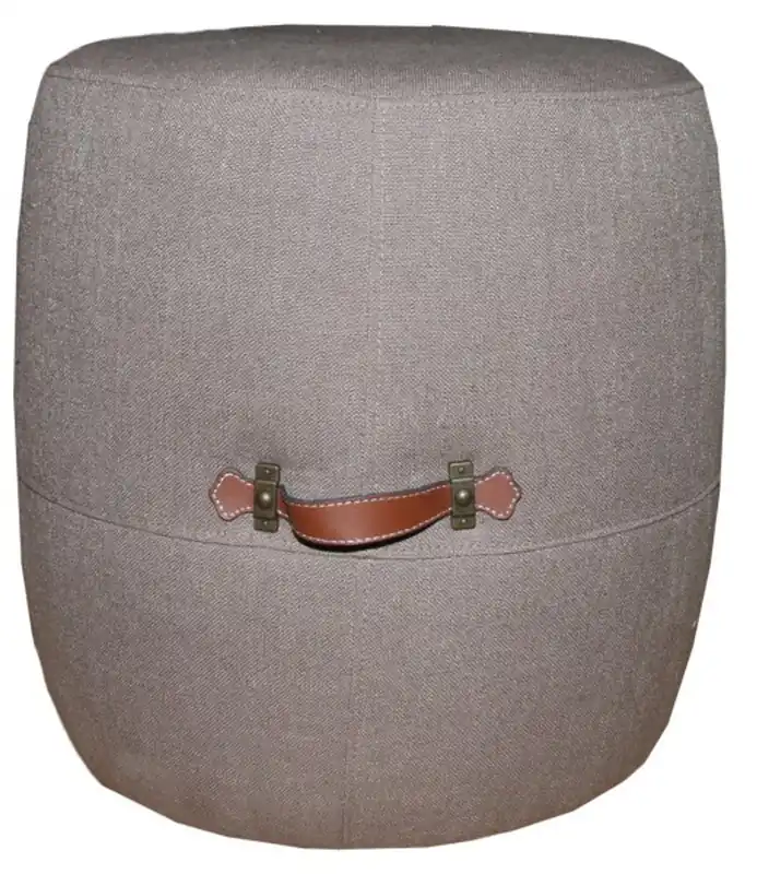 Must-Have Casa Padrino Designer Sitzhocker Beige Rund mit Echtlederhandgriffen - Kolonial Stil Shabby Landhaus
