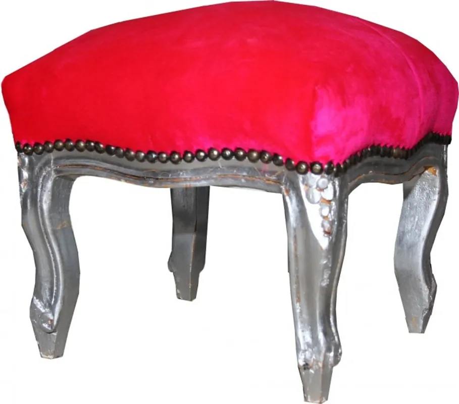 Casa Padrino Barock Fußhocker Pink / Silber - Antik Stil Möbel - Hocker Highlight