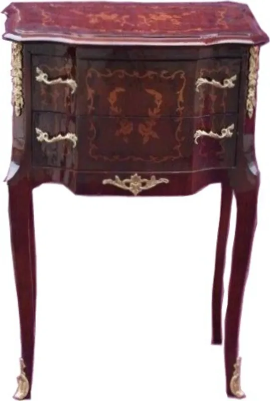 Casa Padrino Barock Kommode mit 2 Schubladen Braun Intarsien H 79 cm, B 52 cm - Modell Mahagoni - Nachttisch Konsole Top-Seller