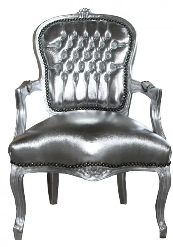 Günstig Casa Padrino Barock Salon Stuhl Silber / Silber