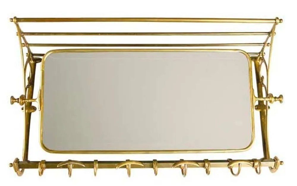 Französische Luxus Wandgarderobe mit Spiegel Messingfarben Edelstahl Garderoben Halter Mod Strasbourg - Garderobe Antik Stil Barock Jugendstil Hotel, Cafe Restuarant Möbel Neu