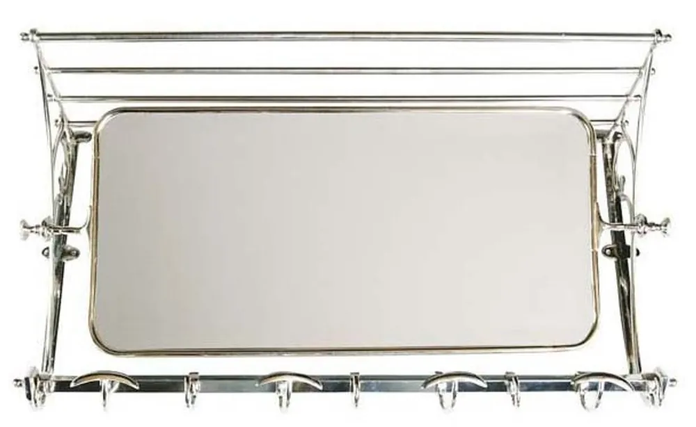 Französische Luxus Wandgarderobe mit Spiegel Silberfarben Edelstahl Garderoben Halter Mod Strasbourg - Garderobe Antik Stil Barock Jugendstil Hotel, Cafe Restuarant Möbel Letzte Chance