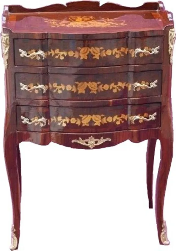 Casa Padrino Barock Kommode mit 3 Schubladen Braun Intarsien H 82 cm, B 45 cm - Modell Mahagoni - Nachttisch Konsole Top-Angebot