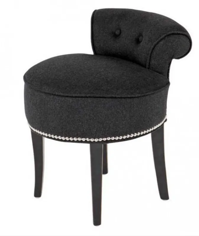 Casa Padrino Designer Hocker Stuhl aus massivem Eichenholz Dunkelgrau / Schwarz - Chesterfield Kolonial Stil Shabby Landhaus Barock Schminktisch Stuhl Möbel Neuheit
