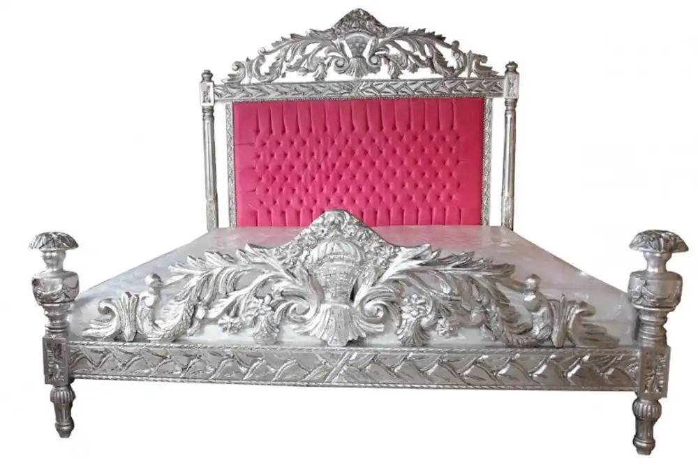 Casa Padrino Luxus Barock Bett Antik Rosa / Silber - Luxus Bett - Antik Look Preisknaller