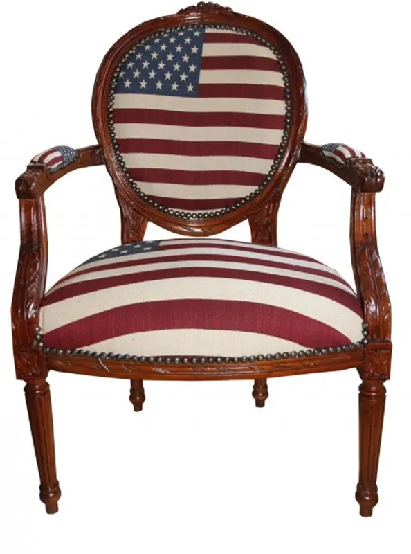 Barock Salon Stuhl USA Design / Mahagoni Braun - USA Stil Preiswert