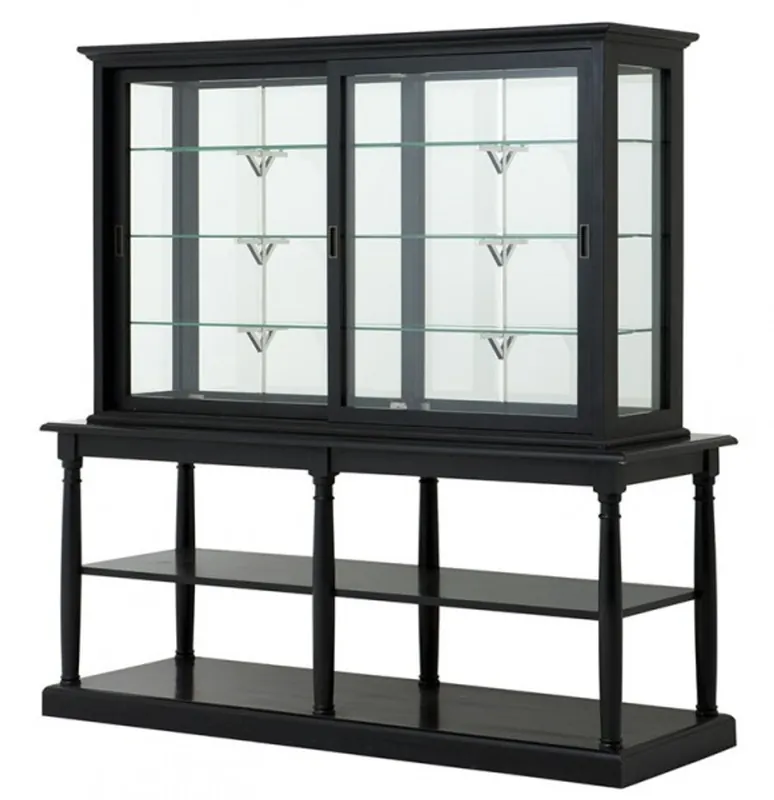 Casa Padrino Luxus Glas Vitrinen Schrank Schwarz Massivholz London Wohnzimmer Schrank Barock Jugendstil Rokoko Vitrine Ladeneinrichtung Direktkauf