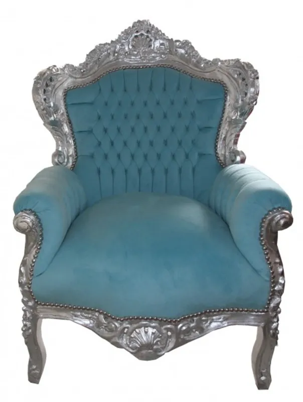 Barock Sessel "King" Blau / Silber Möbel Antik Stil Bestseller