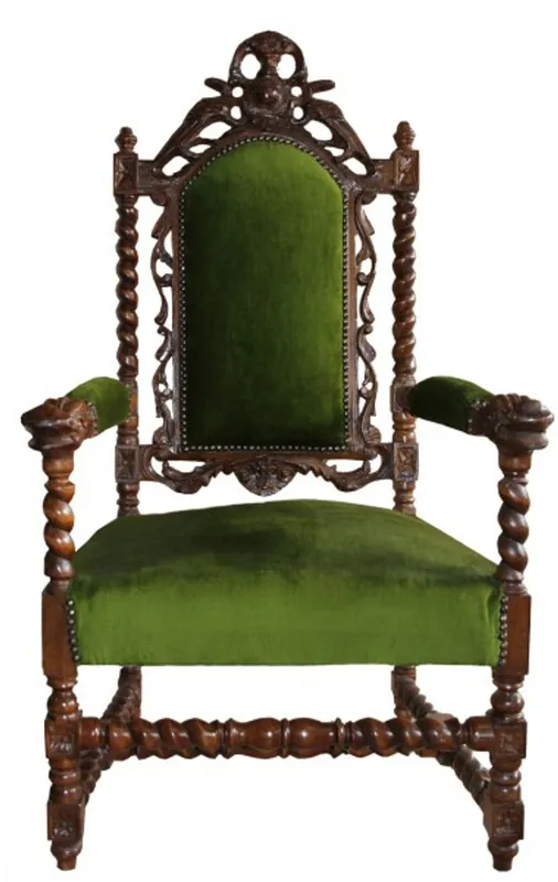 Bestpreis Casa Padrino Barock Thron Sessel Grün / Mahagoni - Barock Möbel Tron Königssessel