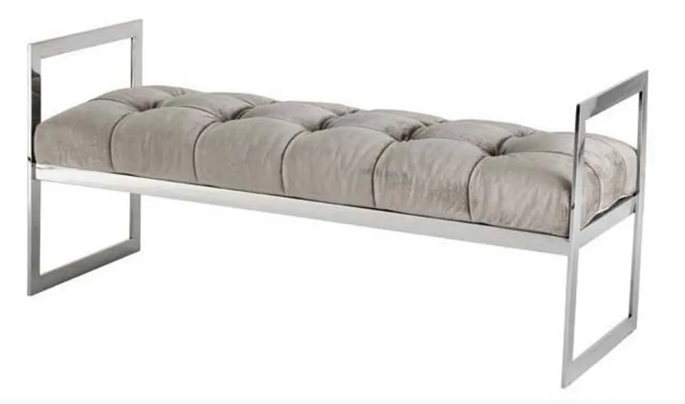 Preisreduziert Casa Padrino Luxus Sitzhocker Chesterfield Grau / Chrom Hocker - Möbel Schlafzimmer Wohnzimmer - Luxus Kollektion