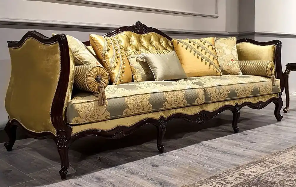 Casa Padrino Luxus Barock Sofa Gold / Silber / Schwarz - Prunkvolles Wohnzimmer Sofa mit elegantem Muster - Barock Möbel Markenware