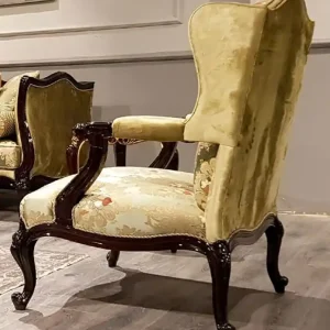 Casa Padrino Luxus Barock Ohrensessel Gold / Mehrfarbig / Schwarz - Prunkvoller Wohnzimmer Sessel mit elegantem Muster - Barock Möbel Abverkauf