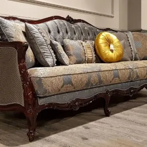 Casa Padrino Luxus Barock Sofa Silber / Beige / Dunkelbraun - Prunkvolles Wohnzimmer Sofa mit elegantem Muster - Barock Möbel Garantierte Lieferung