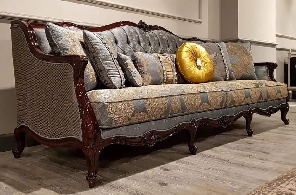 Casa Padrino Luxus Barock Sofa Silber / Beige / Dunkelbraun - Prunkvolles Wohnzimmer Sofa mit elegantem Muster - Barock Möbel Garantierte Lieferung