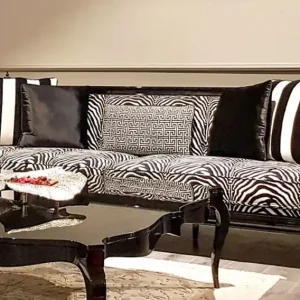 Casa Padrino Luxus Barock Sofa Zebra / Schwarz - Handgefertigtes Wohnzimmer Sofa im Barockstil - Edle Barock Wohnzimmer Möbel Preis Gesenkt