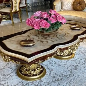 Casa Padrino Luxus Barock Couchtisch Weiß / Braun / Gold - Handgefertigter Massivholz Tisch im Barockstil - Barock Wohnzimmer Möbel - Edel & Prunkvoll Jetzt Kaufen