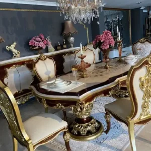 Casa Padrino Luxus Barock Esszimmer Set - 1 Esstisch & 8 Esszimmerstühle - Handgefertigte Esszimmer Möbel im Barockstil - Edel & Prunkvoll Top-Seller