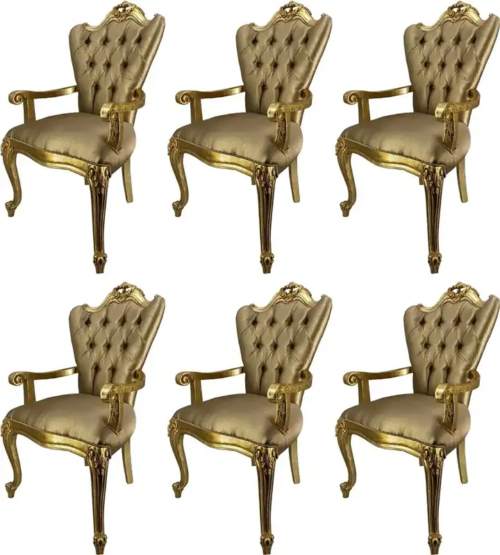 Top-Seller Casa Padrino Luxus Barock Esszimmerstuhl Set Gold / Gold - 6 Küchen Stühle mit Armlehnen - Barock Esszimmer Möbel - Edel & Prunkvoll