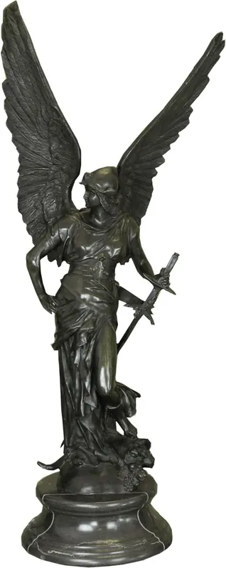 Saisonangebot Casa Padrino Luxus Bronze Skulptur Kriegsgöttin mit Flügeln und Schwert Grau 48 x 26 x H. 94 cm - Bronzefigur - Dekofigur - Deko Accessoires - Luxus Kollektion
